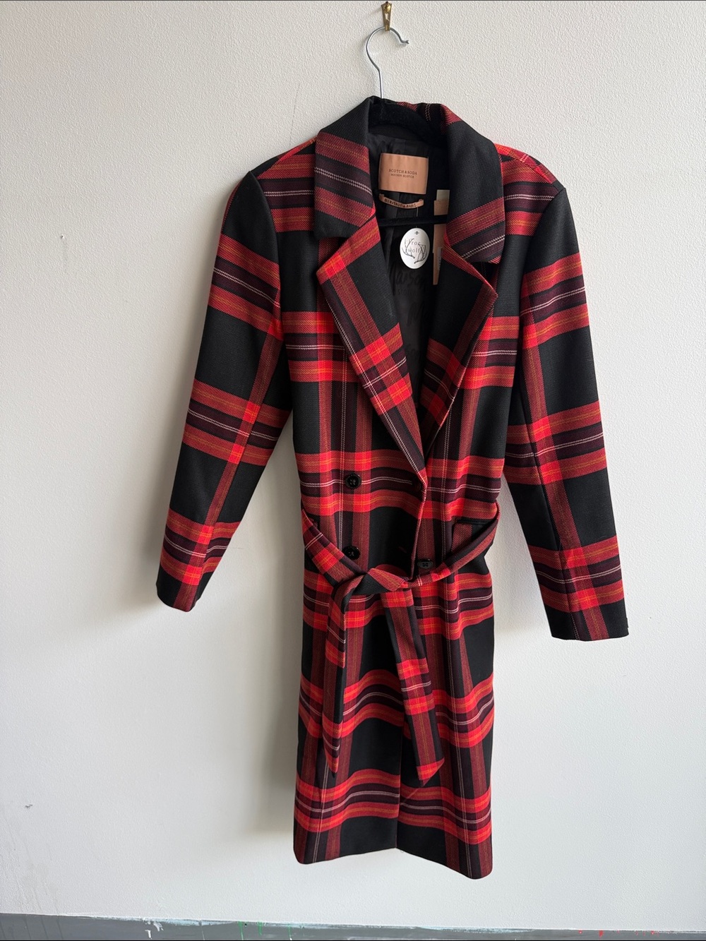 Scotch & Soda Red and Black Plaid Trench Coat Robe